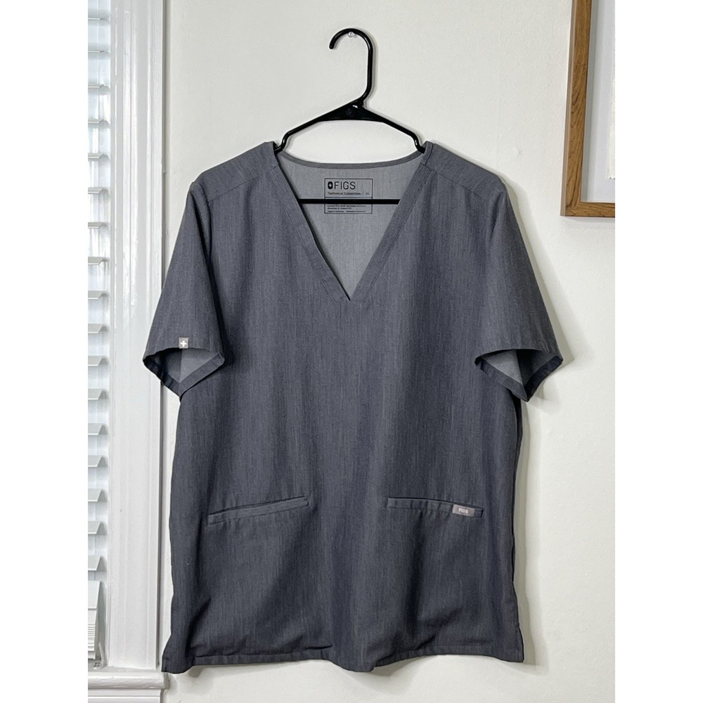 Figs Technical Collection Scrubs Top Uniform Hospital Nurse Gray Pockets Size XL